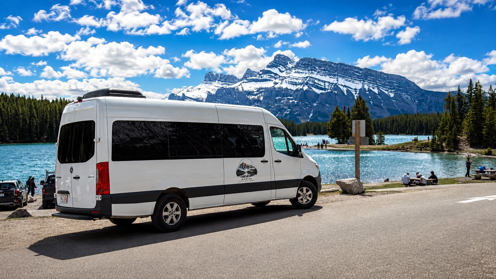 Marian Adventure Tours Mercedes Sprinter at Two Jack Lake Banff