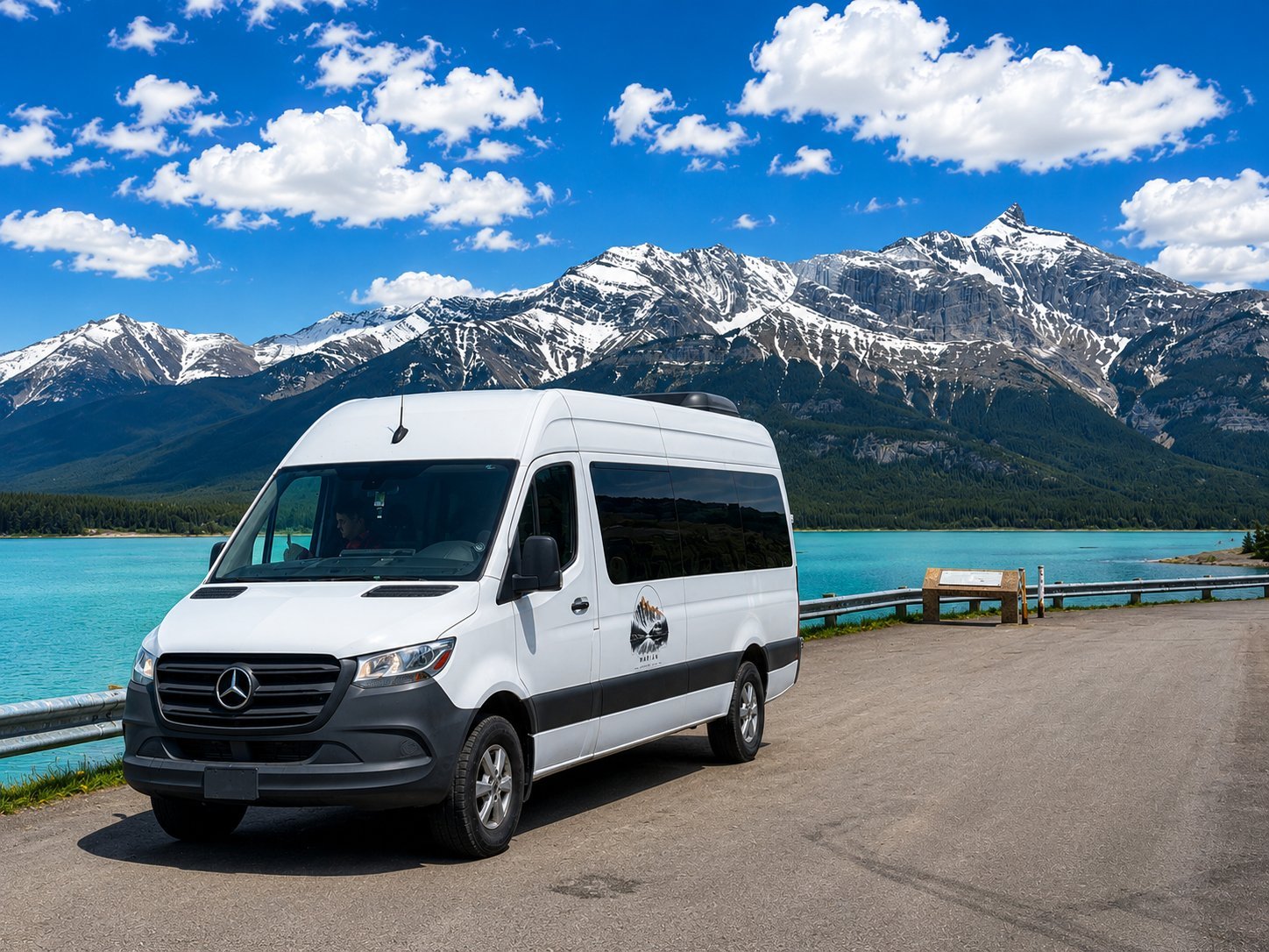 Mercedes Sprinter front view at Abraham Lake